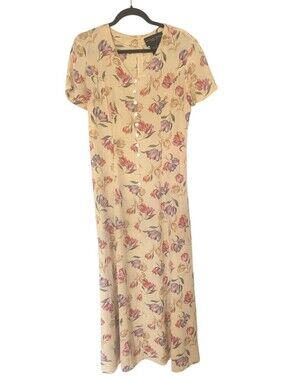 Vintage 90's August Silk 100% Silk Floral Maxi Dress Size 8